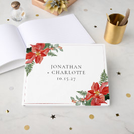 Rustic Winter Poinsettia Red Christmas Wedding Gästböcker