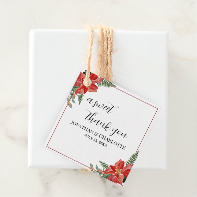 Rustic Winter Poinsettia Red Christmas Wedding Gåvor Etiketter (På plats)