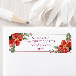 Rustic Winter Poinsettia Red Christmas Wedding Returadress Etikett