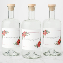 Rustic Winter Poinsettia Red Christmas Wedding Spritflaskor Etikett