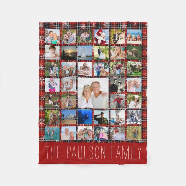 Rustic Winter Red Black Play Snowflake Namn Fleecefilt (Framsidan)