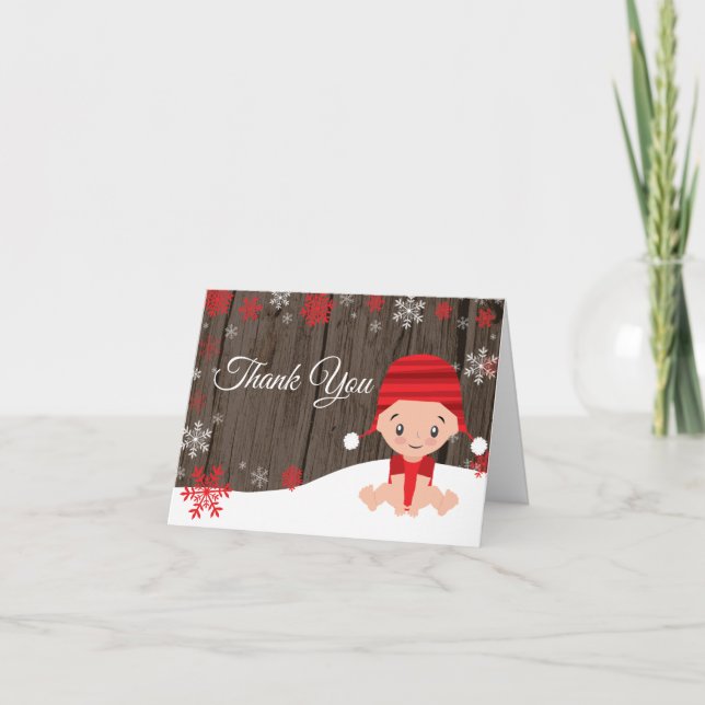Rustic Winter Red Snowflake Baby Tack Kort (Framsida)