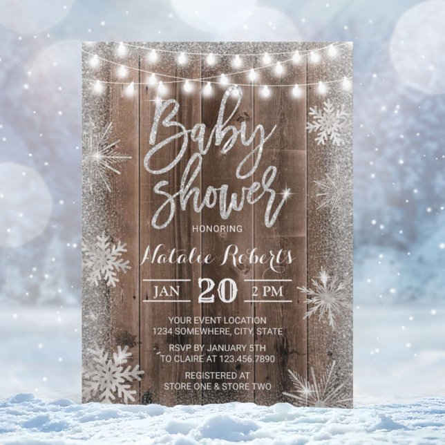 Rustic Winter Silver Snowflake Baby Shower Inbjudningar (Skapare uppladdad)