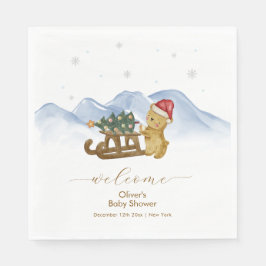 Rustic Winter Sleigh Bear Baby Shower Welcome Pappersservett