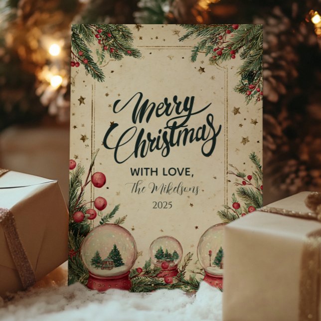 Rustic Winter Snö Globe Helgdag Julkort (Skapare uppladdad)