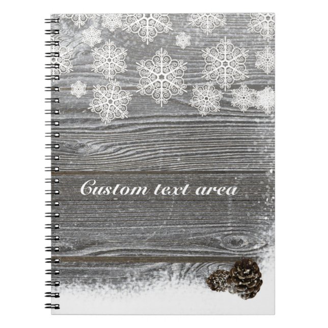 Rustic Winter Snöflingor & Kottar Anteckningsbok Med Spiral (Framsidan)