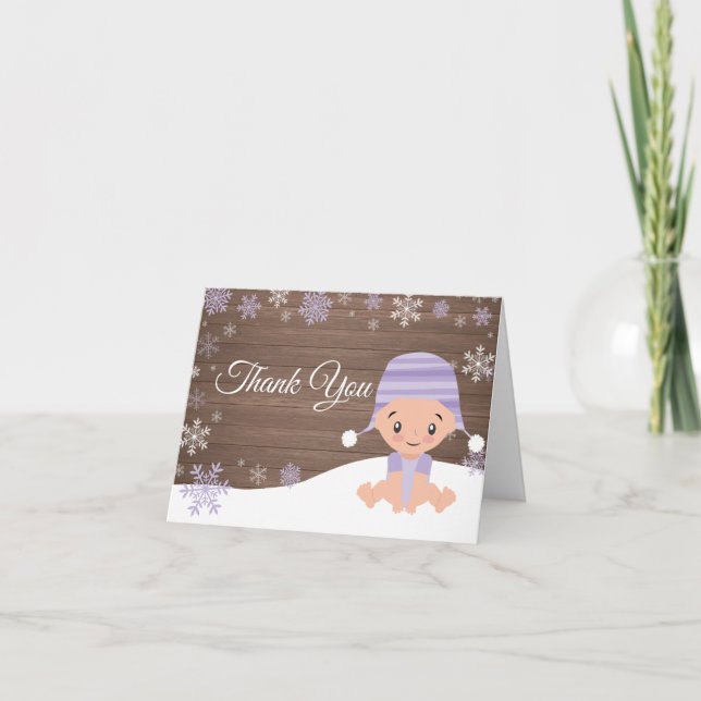 Rustic Winter Snowflake Baby Lila Tack Kort (Framsida)