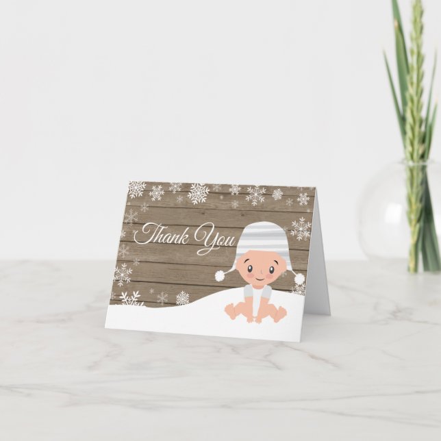 Rustic Winter Snowflake Baby Tack Kort (Framsida)