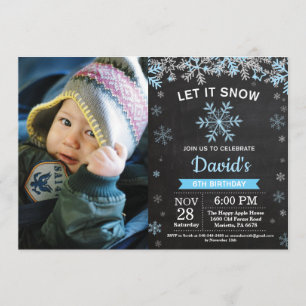 Rustic Winter Snowflake Blue Silver Boy Birthday Inbjudningar