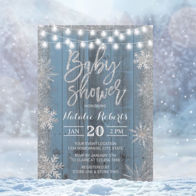 Rustic Winter Snowflake Dusty Blue Baby Shower Inbjudningar (Skapare uppladdad)