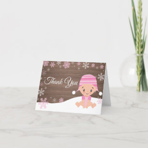 Rustic Winter Snowflake Flicka Rosa Tack Kort