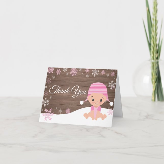 Rustic Winter Snowflake Flicka Rosa Tack Kort (Framsida)