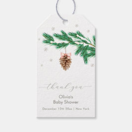 Rustic Winter Snowflake Pine cone Baby Shower Presentetikett