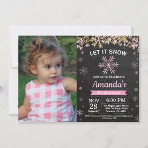 Rustic Winter Snowflake Rosa Guld Girl Birthday Inbjudningar
