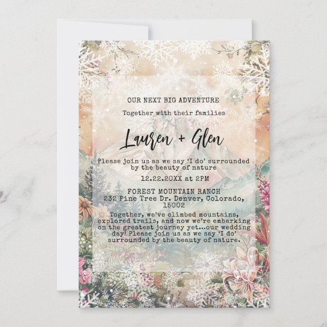 Rustic Winter Träd-berget Gräs utanför Bröllop Inbjudningar (Framsida)