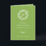 Rustic Winter Wandeand Grönt Helgkort<br><div class="desc">Rustiskt vitt vinterkranande monogram,  Julhälsningar kort i festive grönt. Kortfunktioner som matchar mönster i och många-mall linjer för anpassningsbarna hälsning.</div>