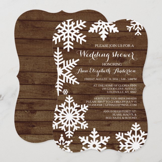Rustic Winter Wedding Barn Wood Möhippa Inbjudningar (Fram/baksida)