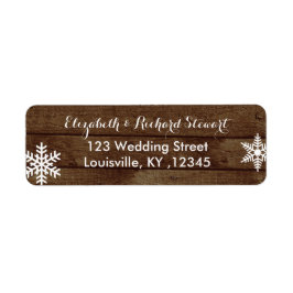 Rustic Winter Wedding Barn Wood Snöflingor Returadress Etikett