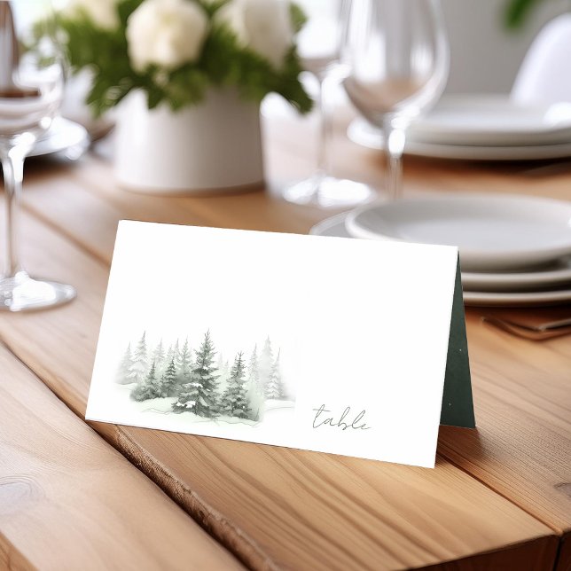Rustic Winter Wedding Bord Forest Grönt ID1049 Placeringskort (Skapare uppladdad)