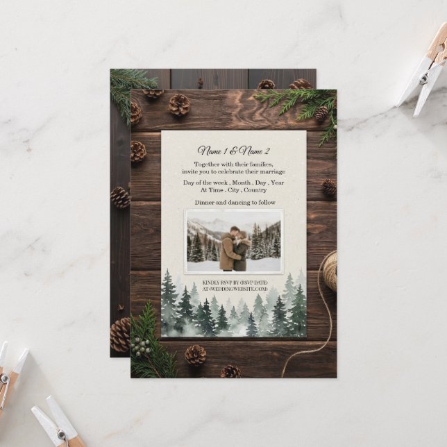 Rustic winter wedding invitation with photo inbjudningar (Fram/Back In Situ)