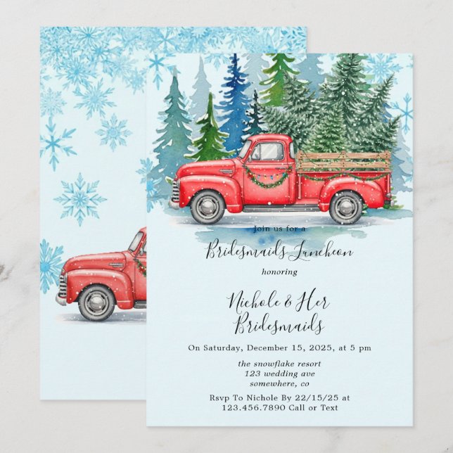 Rustic Winter Wedding Lastbil Bridesmaids Luncheon Inbjudningar (Fram/baksida)