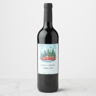 Rustic Winter Wedding Lastbil Favor Vinflaska Etikett
