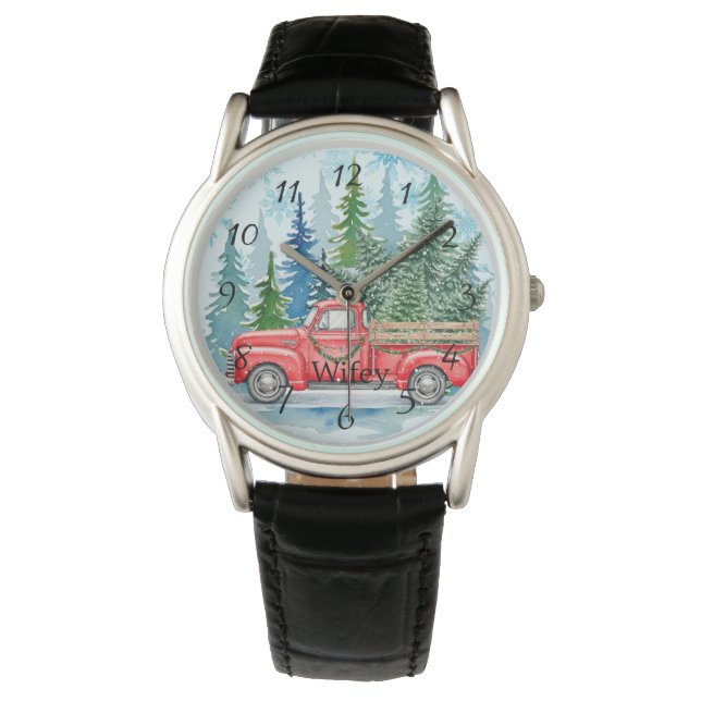 Rustic Winter Wedding Lastbil Wifey favör Armbandsur (Framsida)