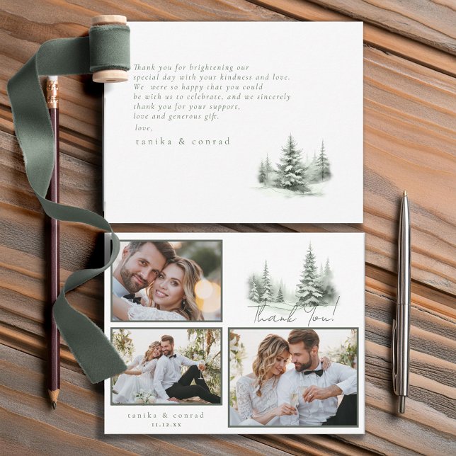 Rustic Winter Wedding Photos Forest Grönt ID1049 Tack Kort (Skapare uppladdad)