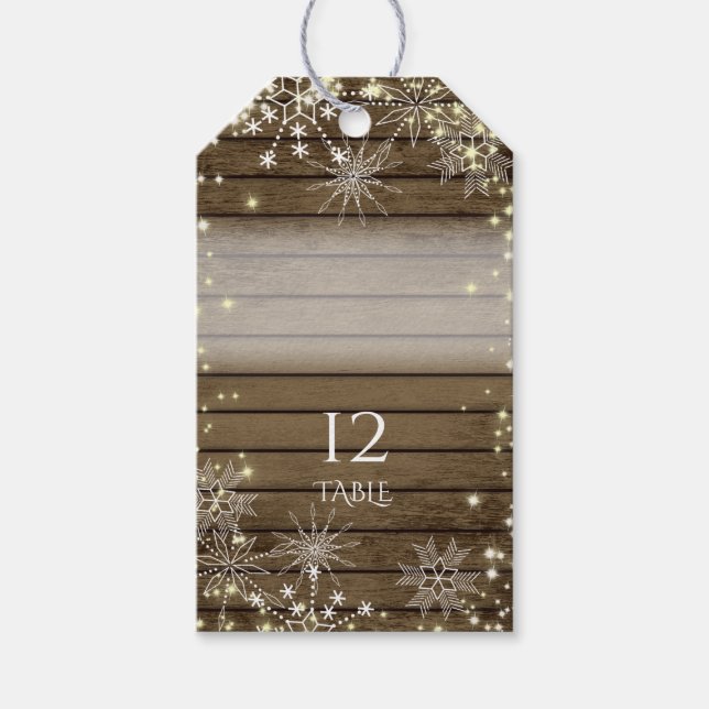 Rustic Winter Wedding Snöflingor Seating Presentetikett (Framsidan)