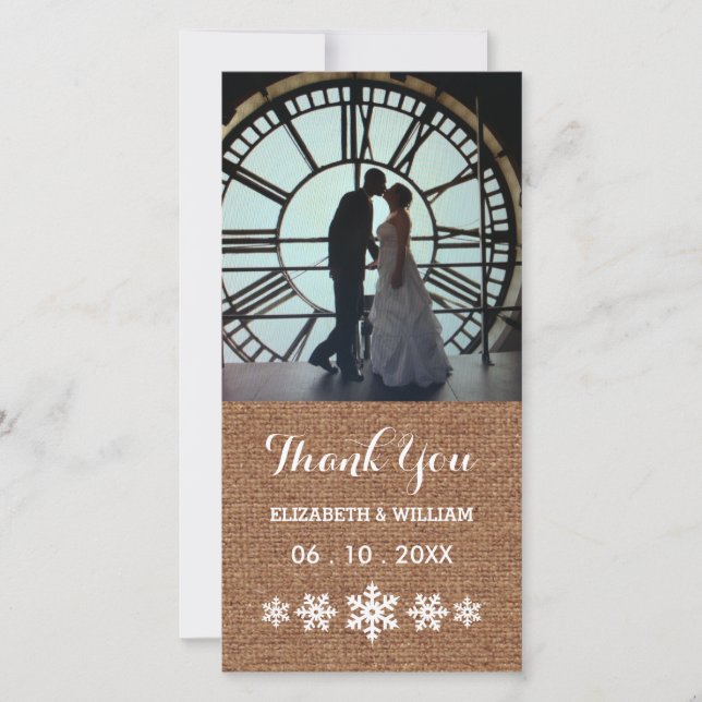 Rustic Winter Wedding Snöflingor Tack Kort (Framsida)