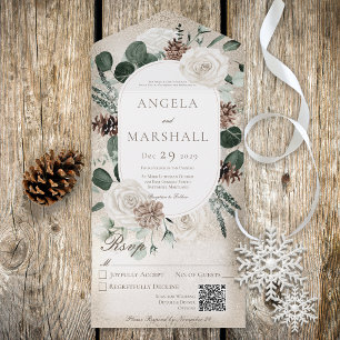 Rustic Winter White Blommigt Guld QR-kod