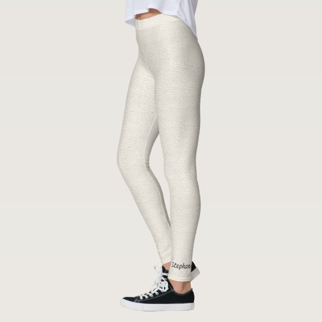 Rustic Winter White Faux Burlap Leggings med Namn (Vänster)