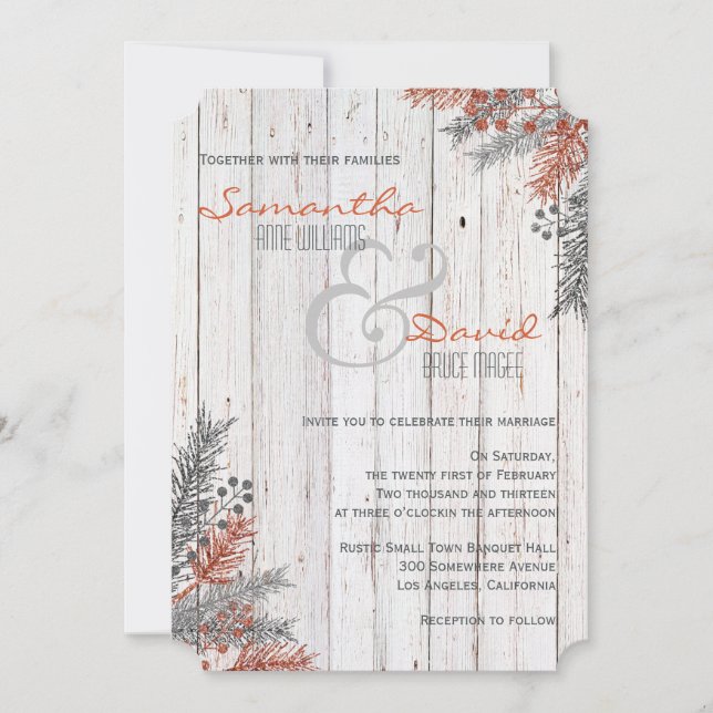 Rustic Winter Whitewaschaschade Wood Wedding-inbju Inbjudningar (Framsida)
