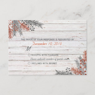 Rustic Winter Whitewashed Wood Bröllop OSA Kort