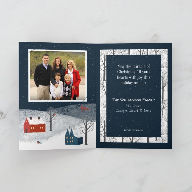 Rustic Winter Wonderland Family Photo Helgkort (Inuti)
