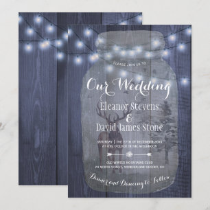 Rustic Winter Wonderland Mason Burk Ljus Bröllop Inbjudningar