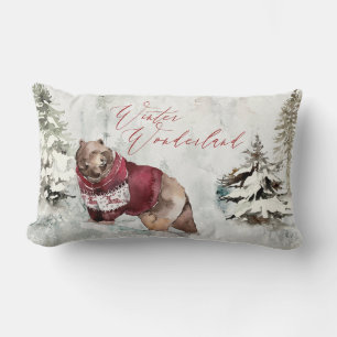 Rustic Winter Wonderland Snö Scene Lumbarkudde