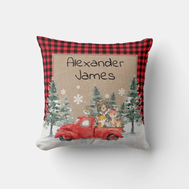 Rustic Winter Woodland Animals Baby Nursery Kudde (Framsida)