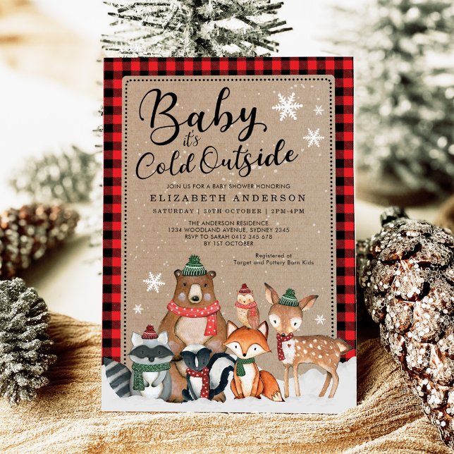 Rustic Winter Woodland Animals Baby Shower Inbjudningar (Skapare uppladdad)