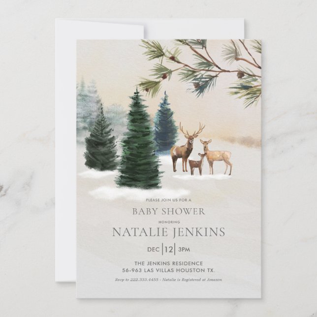 Rustic Winter Woodland Gender Neutral Baby Shower Inbjudningar (Framsida)