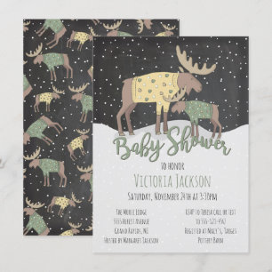 Rustic Winter Woodland Moose and Baby Shower Inbjudningar
