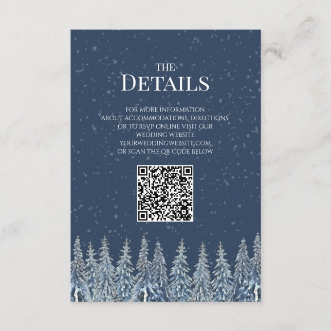 Rustic Winter Woods Wedding QR code Details Insert Tilläggskort (Framsida)