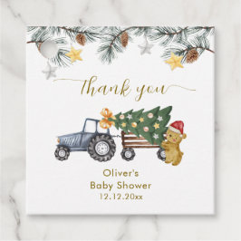 Rustic Winter X'mas Tree Tractor Bear Baby Shower Gåvor Etiketter