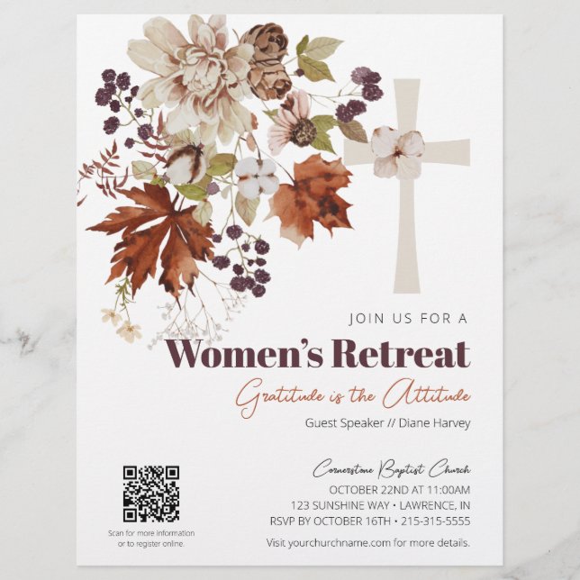 Rustic Women's Church Retreat Fall Blommigt Reklamblad (Framsidan)