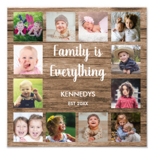 Rustic Wood 12 Photo Collage Family Fototryck