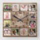 Rustic Wood 12 Photo Collage Family Time Quote Fyrkantig Klocka (Front)