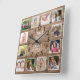 Rustic Wood 12 Photo Collage Family Time Quote Fyrkantig Klocka (Angle)
