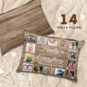 Rustic Wood 14 Photo Collage Family Quote Prydnadskudde