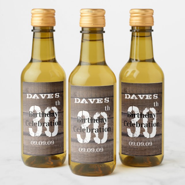 Rustic Wood 30:e alla ålders Födelsedagsfest för M Vinetikett (Flaskor)