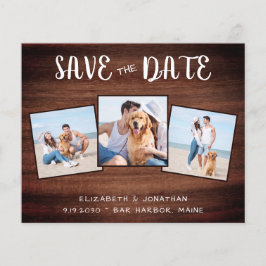 Rustic Wood 3 Photo Budget Bröllop spara datum